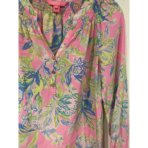Lilly Pulitzer Elsa Blouse Womens XS Multi Squeeze the Day Silk Floral Top - Picture 3 of 5